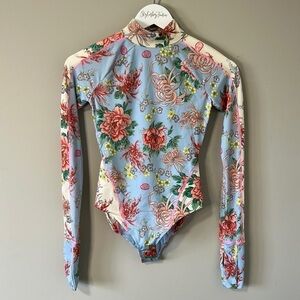 НАН Gloves Off Bodysuit in Kyoto Kimono  French Blue Long Sleeve Sz XS NEW